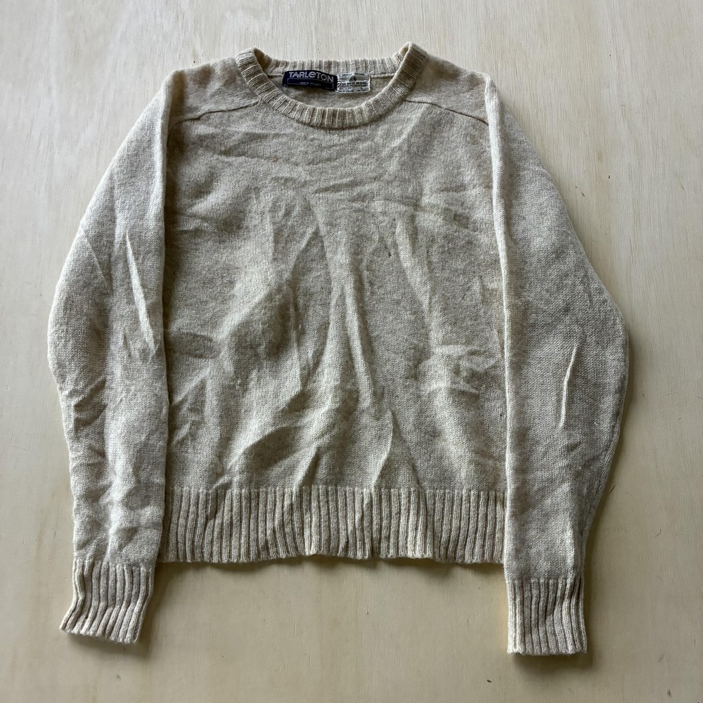 Vintage Tarleton Sweater Mens Large Beige Shetland Wool Crewneck Tight Knit